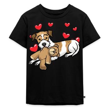 Kromfohrländer dog with plush toy - Kids Premium Organic T-Shirt - black - Front - Mikhail (115cm)
