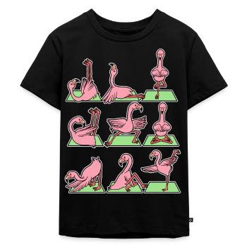 Flamingo Rosa Vogel Yoga Meditation Zen - Kinder Premium Bio T-Shirt - Schwarz - Vorne - Mikhail (115cm)