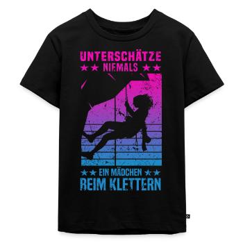 Bergsteigen Berg Kletterer Mädchen beim Klettern - Kinder Premium Bio T-Shirt - Schwarz - Vorne - Mikhail (115cm)