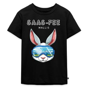 Saas Fee Wallis Schweiz Retro Ski Snowboard Hase - Kinder Premium Bio T-Shirt - Schwarz - Vorne - Mikhail (115cm)