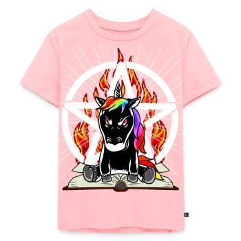 Satan Unicorn Pentagram Devilish Mythical Creature Evil - Kids Premium Organic T-Shirt - rose - Front - AI Model Kid Female (0cm)