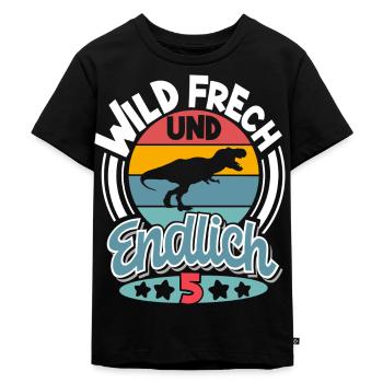 5 Jahre 5. Geburtstag Dino Dinosaurier - Kinder Premium Bio T-Shirt - Schwarz - Vorne - Mikhail (115cm)