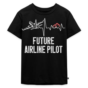 Future Airline Pilot Heartbeat Airplane - Kids Premium Organic T-Shirt - black - Front - Mikhail (115cm)