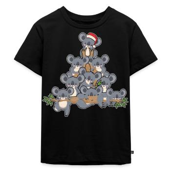 Weihnachts Baum Koala mit Lichtern Pinguin Spaß - Kinder Premium Bio T-Shirt - Schwarz - Vorne - Mikhail (115cm)