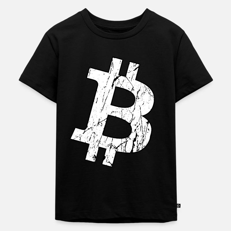 Bitcoin BTC logo white grunge effect - Kids Premium Organic T-Shirt - black