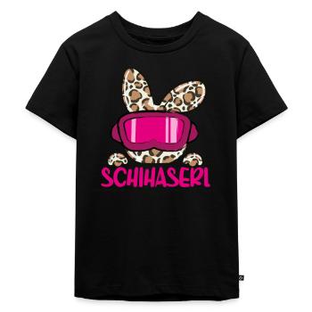 Skihaserl - Skifahrerin Pisten Häschen [00119] - Kinder Premium Bio T-Shirt - Schwarz - Vorne - Mikhail (115cm)