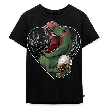 T-Rex und Karamell Frappe Print - Kinder Premium Bio T-Shirt - Schwarz - Vorne - Mikhail (115cm)