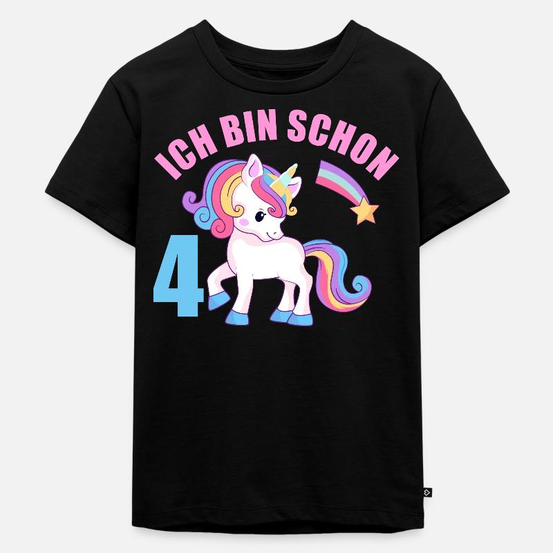 Ich Bin Schon 4. Geburtstag Einhorn Mädchen - Kinder Premium Bio T-Shirt - Schwarz