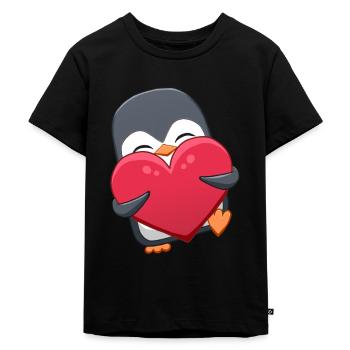 Penguin with heart - Kids Premium Organic T-Shirt - black - Front - Mikhail (115cm)