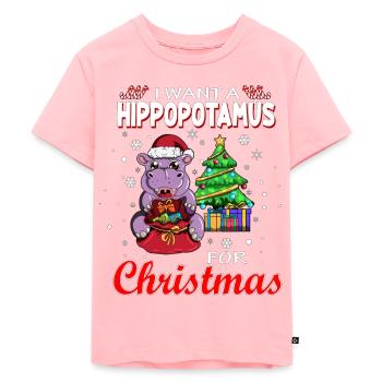 I want a Hippopotamus for Christmas Nilpferd XMAS - Kinder Premium Bio T-Shirt - Rosa - Vorne - AI Model Kid Female (0cm)