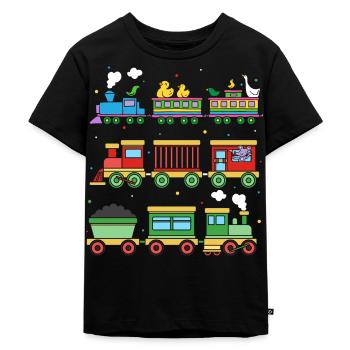 Eisenbahn Kinder Lokomotiven Züge Dampflok Geschen - Kinder Premium Bio T-Shirt - Schwarz - Vorne - Mikhail (115cm)