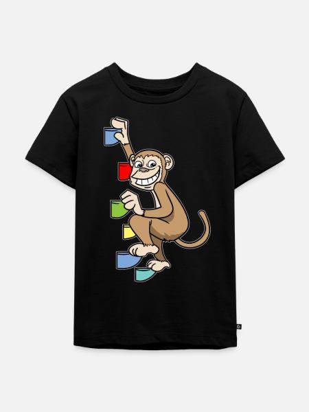 Affe Chimpanse Bouldern Klettern Boulderer - Kinder Premium Bio T-Shirt - Schwarz