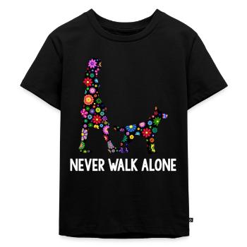 Never Walk Alone Hunde Gassi Blumen - Kinder Premium Bio T-Shirt - Schwarz - Vorne - Mikhail (115cm)