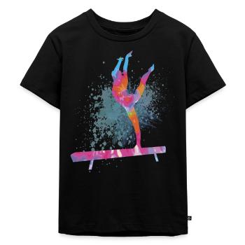 Bunt Figur Turnen Turnerin Gymnastik Geschenke - Kinder Premium Bio T-Shirt - Schwarz - Vorne - Mikhail (115cm)