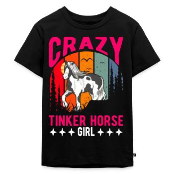 Crazy Tinker Horse Girl Irish Tinker - Kinder Premium Bio T-Shirt - Schwarz - Vorne - Mikhail (115cm)
