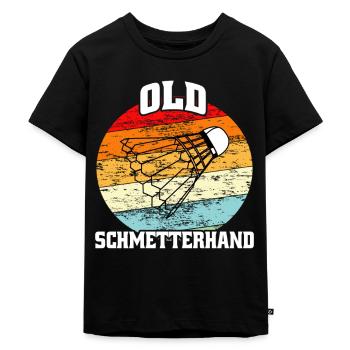 Old Schmetterhand Badminton - Kinder Premium Bio T-Shirt - Schwarz - Vorne - Mikhail (115cm)