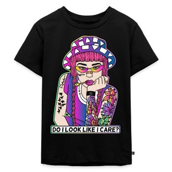 POP-ART COMIC TATTOO GIRL LIKE I CARE? - Kinder Premium Bio T-Shirt - Schwarz - Vorne - Mikhail (115cm)