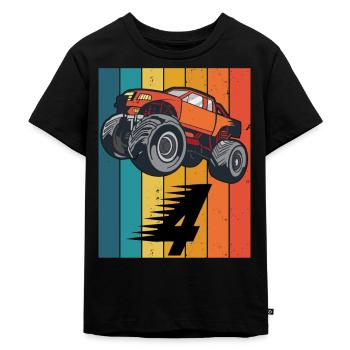 Geburtstag 4 Jahre Junge Monstertruck - Kinder Premium Bio T-Shirt - Schwarz - Vorne - Mikhail (115cm)