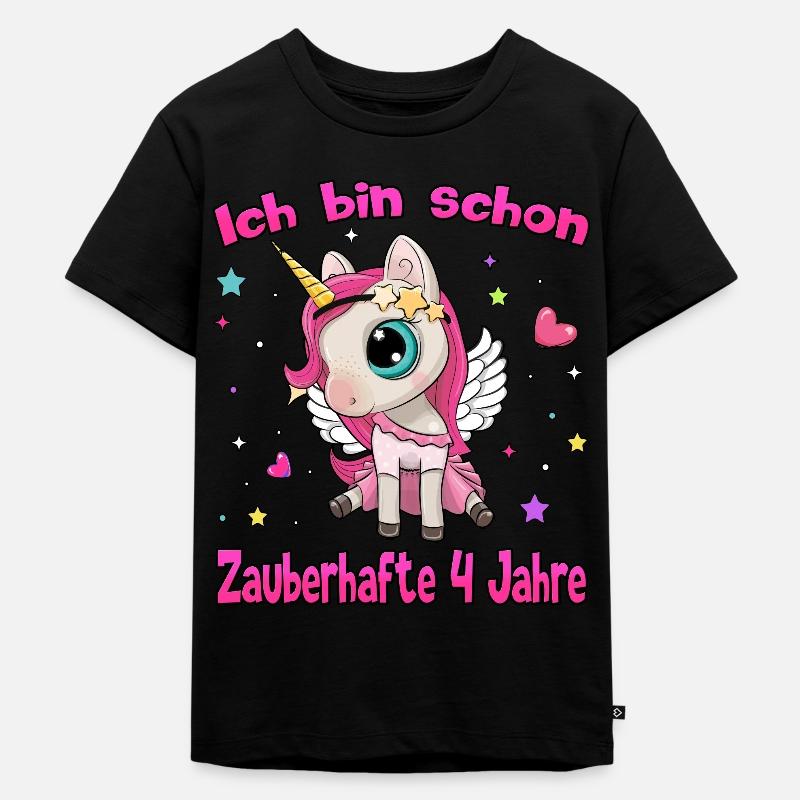 Mädchen Einhorn 4. Geburtstag Ich bin 4 Jahre - Kinder Premium Bio T-Shirt - Schwarz