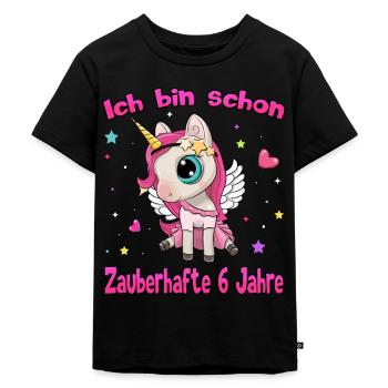 Mädchen Einhorn 6. Geburtstag Ich bin 6 Jahre - Kinder Premium Bio T-Shirt - Schwarz - Vorne - Mikhail (115cm)