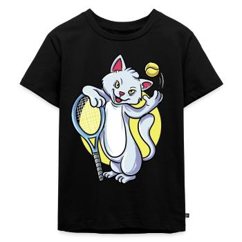 Tennis Katze - Kinder Premium Bio T-Shirt - Schwarz - Vorne - Mikhail (115cm)