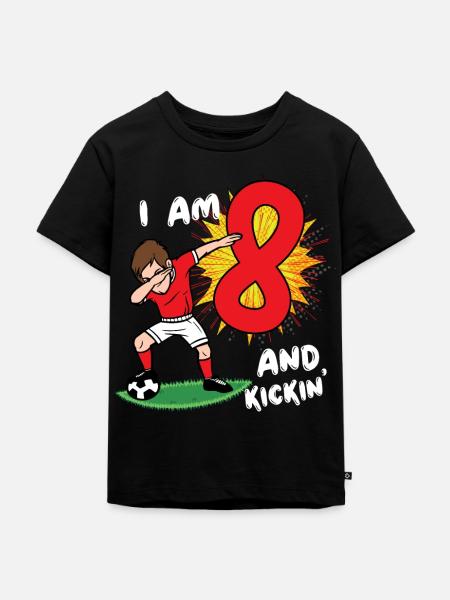 Ik ben 8 en kickin 'Football 8e verjaardag voetbal - Kinderen Premium Bio T-shirt - zwart