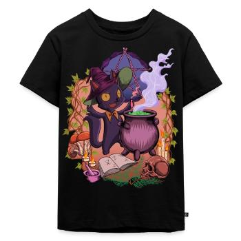 Witchcore - am Kessel steht die Hexen Katze - Kinder Premium Bio T-Shirt - Schwarz - Vorne - Mikhail (115cm)