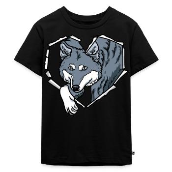 Wolf Riss zerissenes Loch Herz Wolfsgesicht - Kinder Premium Bio T-Shirt - Schwarz - Vorne - Mikhail (115cm)