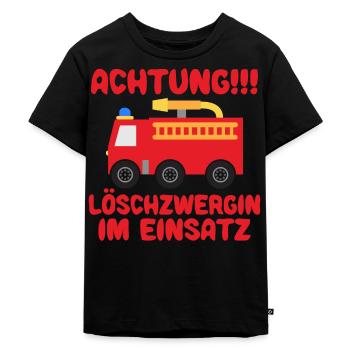 Feuerwehr Feuerwehrauto Löschzwergin Baby Mädchen - Kinder Premium Bio T-Shirt - Schwarz - Vorne - Mikhail (115cm)