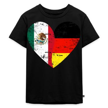 Mexico Germany Grunge Flaggenherz - Kinder Premium Bio T-Shirt - Schwarz - Vorne - Mikhail (115cm)
