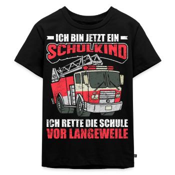 Einschulung | Schulkind Junge Feuerwehr - Kinder Premium Bio T-Shirt - Schwarz - Vorne - Mikhail (115cm)