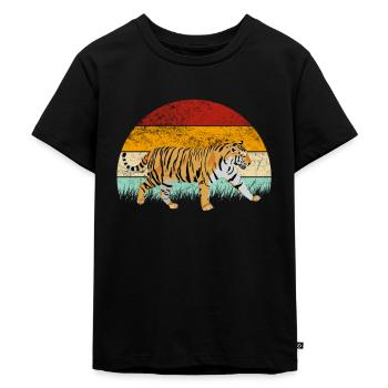 Tiger Tier Raubtier Afrika Safari Bunt Cartoon - Kinder Premium Bio T-Shirt - Schwarz - Vorne - Mikhail (115cm)