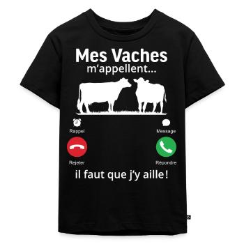 mes vaches m'appellent il faut que j'y aille! - T-shirt Premium bio Enfant - noir - Devant - Mikhail (115cm)