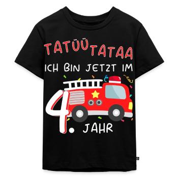 4. Kindergeburtstag Junge Feuerwehr Feuerwehrauto - Kinder Premium Bio T-Shirt - Schwarz - Vorne - Mikhail (115cm)