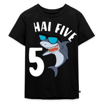 5 Jahre Jungen Hai Five Geburtstagsgeschenkidee - Kinder Premium Bio T-Shirt - Schwarz - Vorne - Mikhail (115cm)