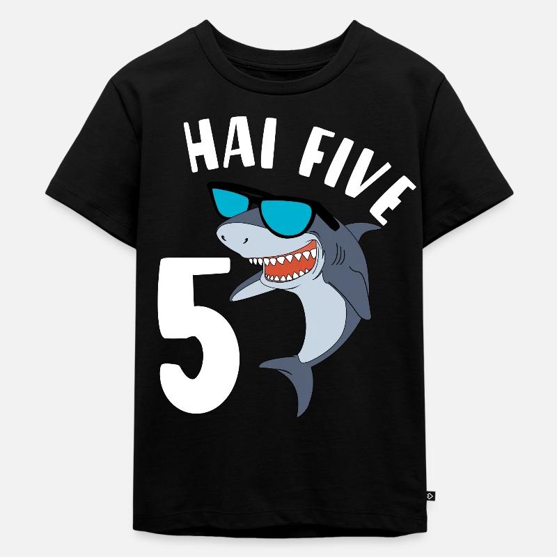 5 Jahre Jungen Hai Five Geburtstagsgeschenkidee - Kinder Premium Bio T-Shirt - Schwarz