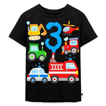 Children 3 years Cars Vehicles Fire Brigade Police - Kids Premium Organic T-Shirt - black - Front - Mikhail (115cm)