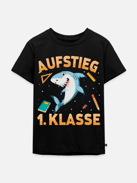 Aufstieg 1. Klasse Hai - Kinder Premium Bio T-Shirt - Schwarz