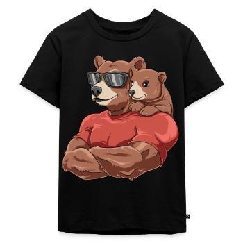 Starker Bär mit Baby Bär für einen Bären - Kinder Premium Bio T-Shirt - Schwarz - Vorne - Mikhail (115cm)
