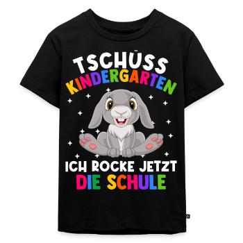Tschüss Kindergarten ich rocke jetzt die Schule - Kinder Premium Bio T-Shirt - Schwarz - Vorne - Mikhail (115cm)