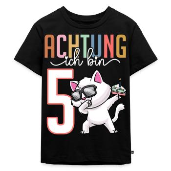 5. Geburtstag Junge Mädchen 5 Jahre Katze - Kinder Premium Bio T-Shirt - Schwarz - Vorne - Mikhail (115cm)