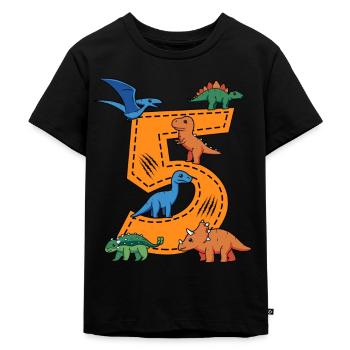 5 Jahre Dinosaurier 5 Geburtstag Junge - Kinder Premium Bio T-Shirt - Schwarz - Vorne - Mikhail (115cm)