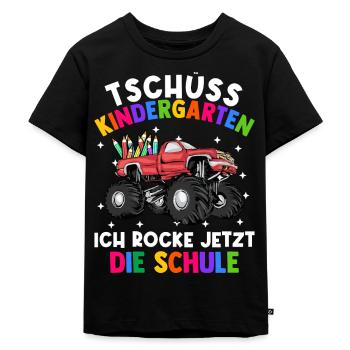 Tschüss Kindergarten ich rocke jetzt die Schule - Kinder Premium Bio T-Shirt - Schwarz - Vorne - Mikhail (115cm)