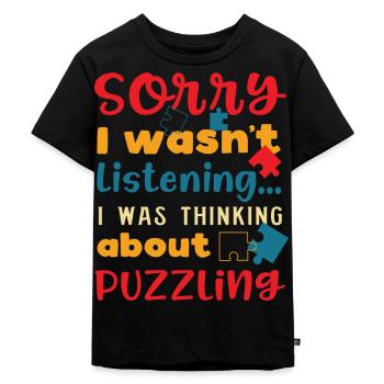 Thinking About Puzzling Jigsaw Hobby Puzzler - Kids Premium Organic T-Shirt - black - Front - Mikhail (115cm)