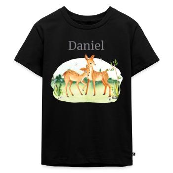 Waldtier Reh Blumen Name Daniel - Kinder Premium Bio T-Shirt - Schwarz - Vorne - Mikhail (115cm)