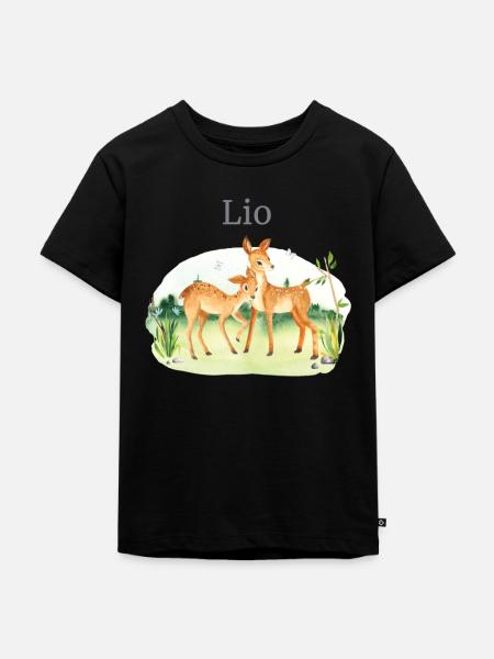 Forest Animal Deer Flowers Name Lio - Kids Premium Organic T-Shirt - black