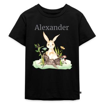 Forest Animal Deer Hare Hedgehog Flowers Name Alexander - Kids Premium Organic T-Shirt - black - Front - Mikhail (115cm)