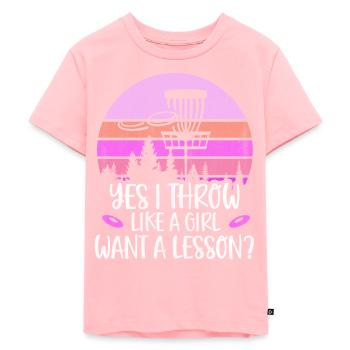 Oui je lance comme une fille veut une leçon disc golf - T-shirt Premium bio Enfant - rose - Devant - AI Model Kid Female (0cm)