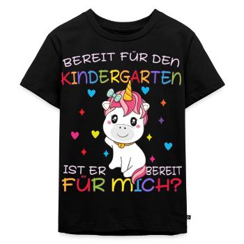 Einhorn Kita Anfänger Hallo Kindergarten Start - Kinder Premium Bio T-Shirt - Schwarz - Vorne - Mikhail (115cm)