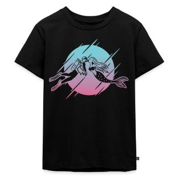 Plongeur sous-marin embrassant la sirène - T-shirt Premium bio Enfant - noir - Devant - Mikhail (115cm)